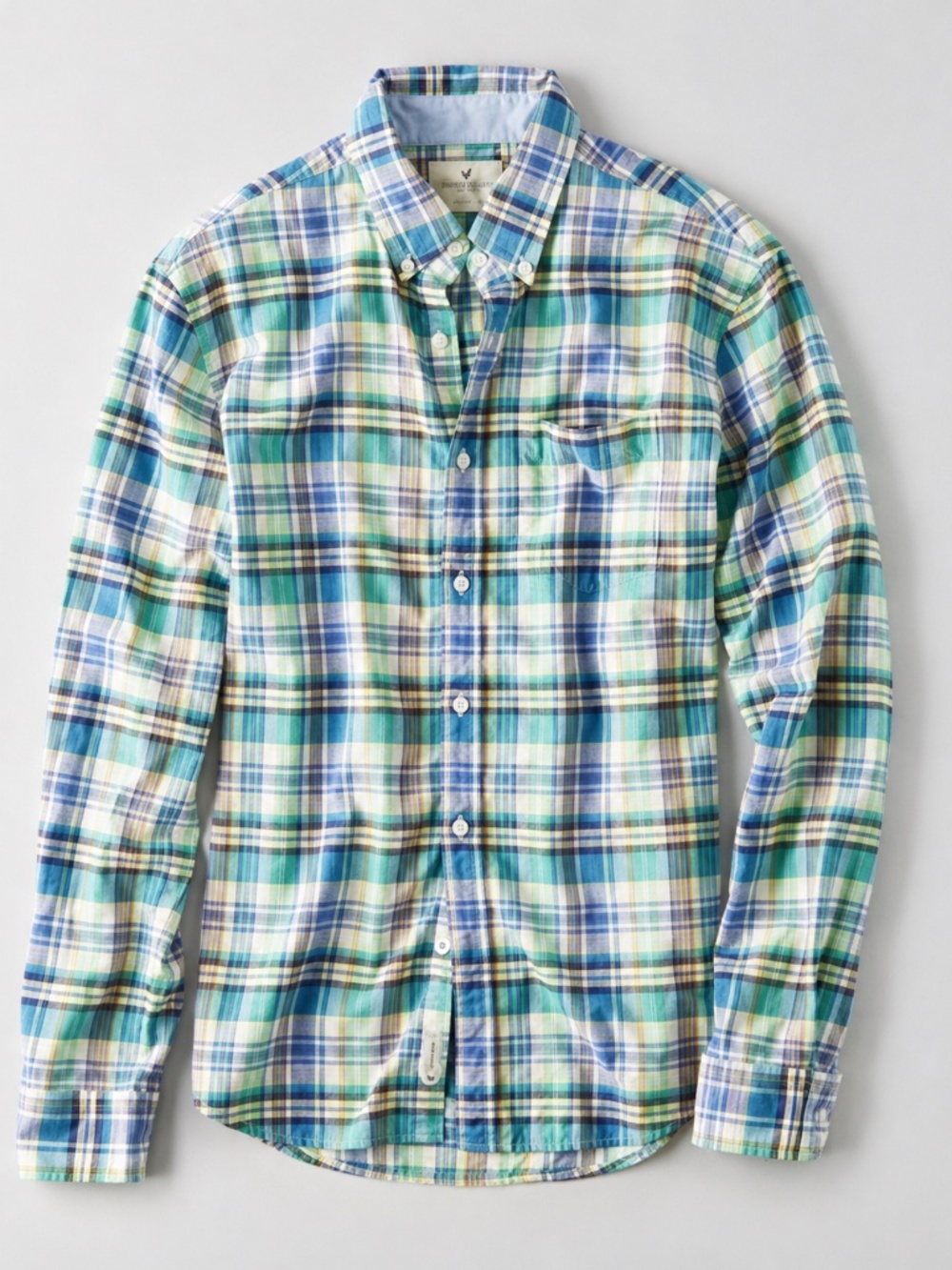 American Eagle Outfitters Classic Madras Plaid Button Down Oxford Shirt